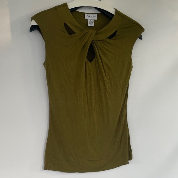 Carmen Marc Valvo Green Twist Front Sleeveless Blouse Small - Picture 6 of 10